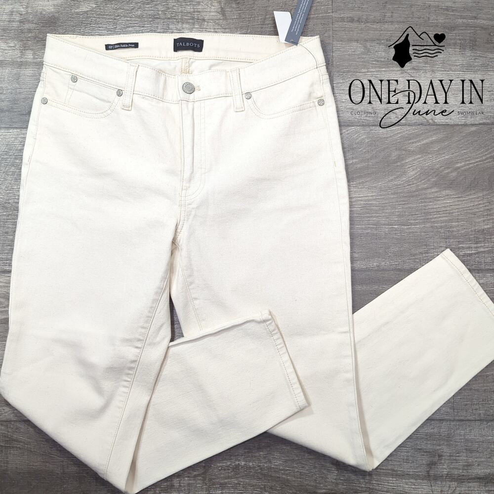 Talbots Petite Slim Ankle Jeans Ivory White Stretch Denim NWT Size 6P